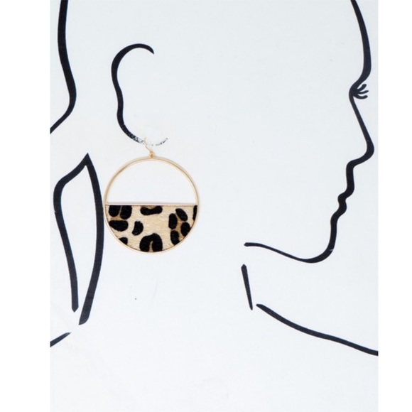 Gold Half Circle Leopard Open Circle Earrings - Picture 4 of 4